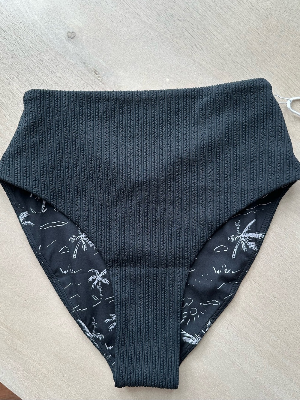 Popflex Black Bold Rib Bikini Swim Bottoms, Size XS